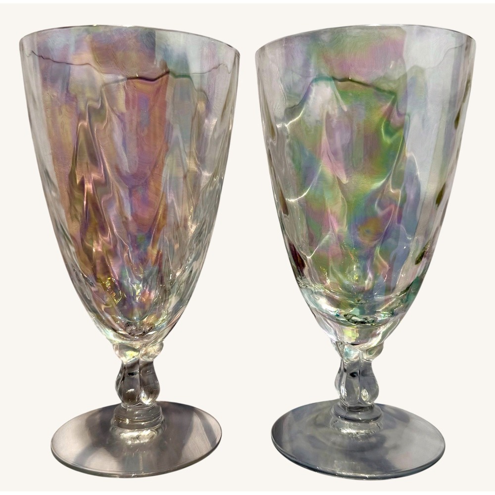 Vintage Fostoria Shell Pearl Iridescent Juice Glass 5" Footed Goblet Tumbler Set